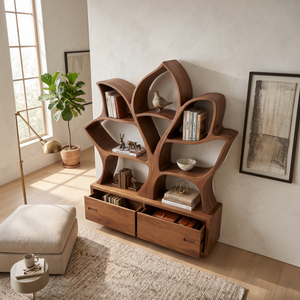 Mid Century Library Bookshelf For Contemporary Living Room