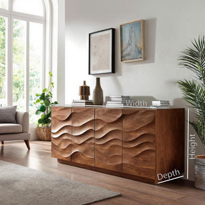 Sculptural Sideboard With Wave Carved Front For Living Room