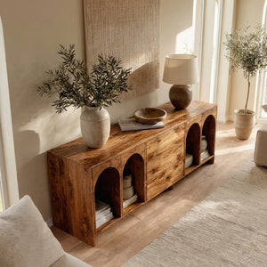 Modern Wooden Sideboard With Arched Compartments For Living Room