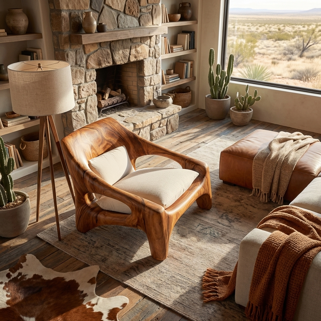 Contemporary Sculptural Wooden Chair For Outdoor Porch