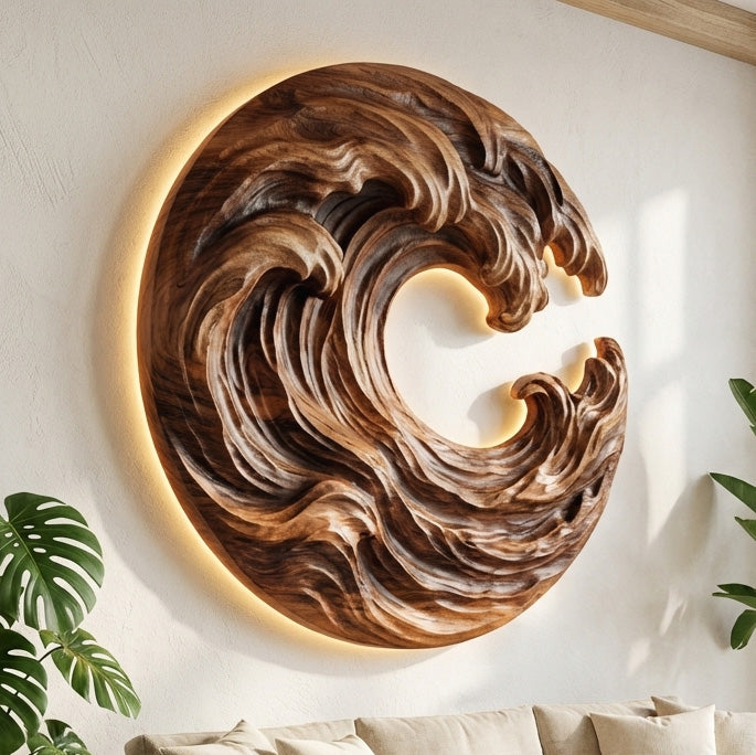 Organic Wooden Wave Wall Art For Wall Decor