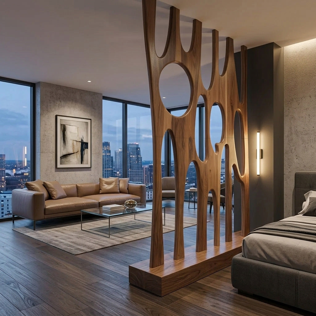 Modern Sculptural Room Divider With Artistic Carved For Bedroom