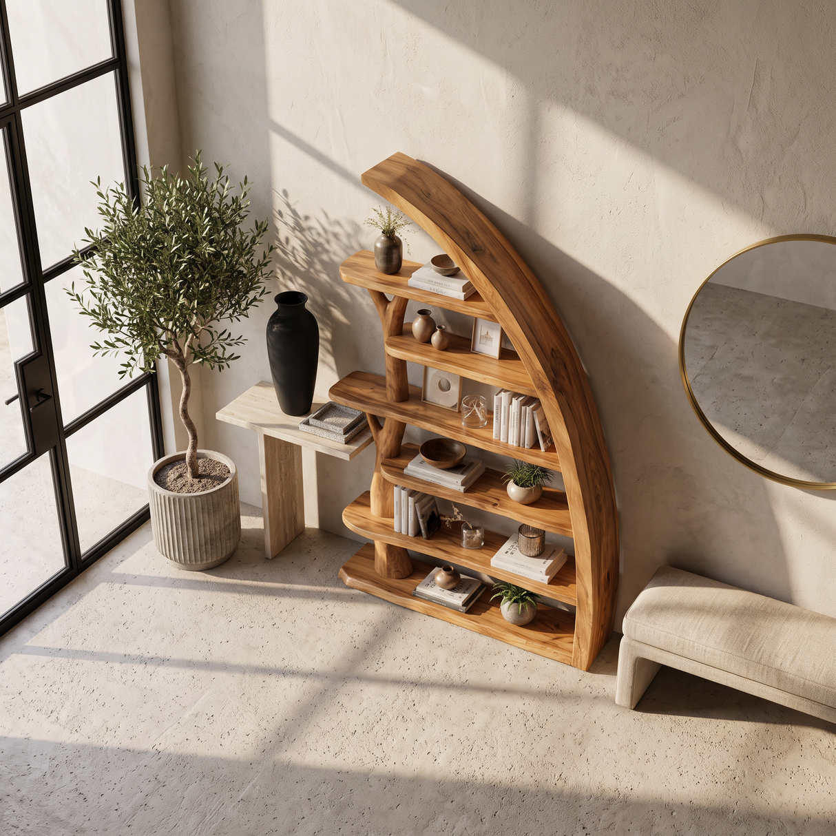 Modern Asymmetrical Tree Bookshelf Open For Contemporary Interior
