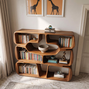Modern Sculptural Bookshelf With Organic Curves For Living Room