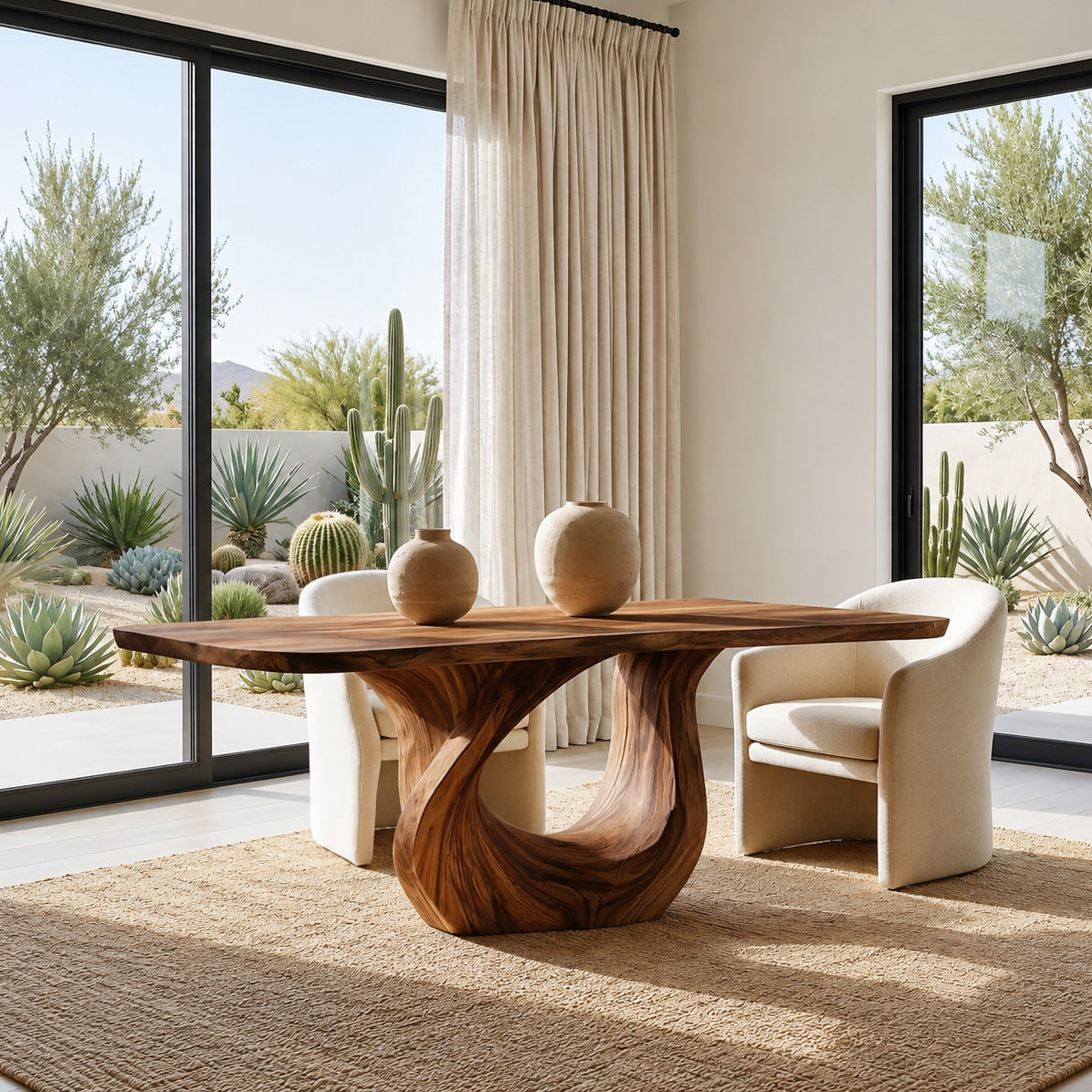 Modern Wooden Dining Table With Sculptural Base For Dining