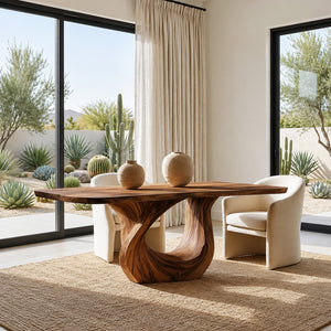 Modern Wooden Dining Table With Sculptural Base For Dining