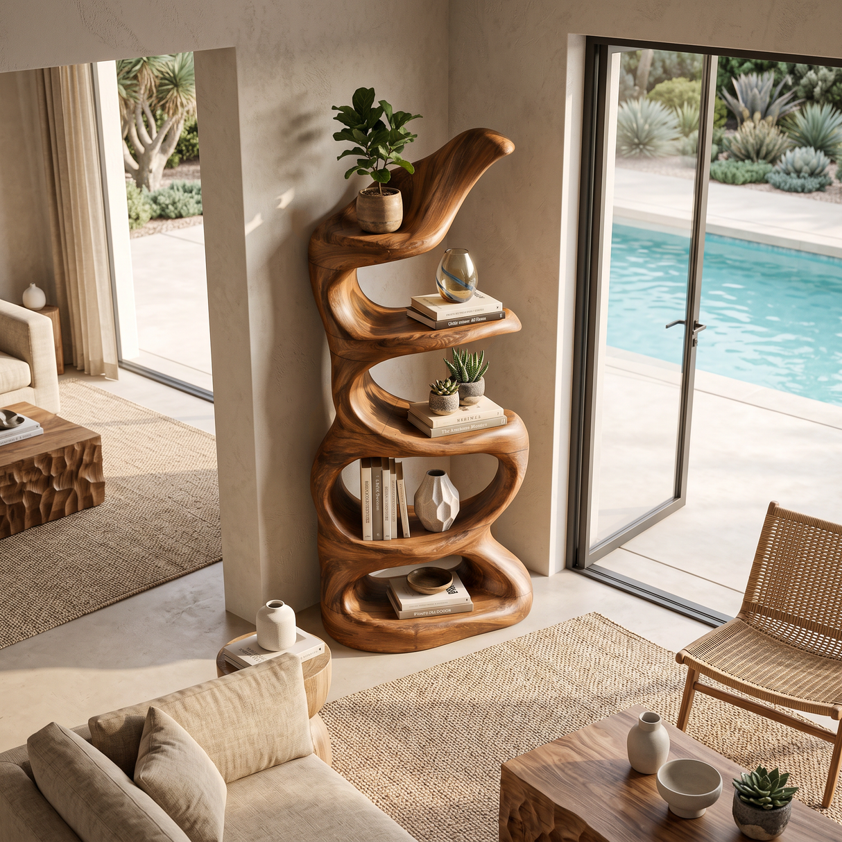 Organic Abstract Freeform Bookcase For Designer Living Room