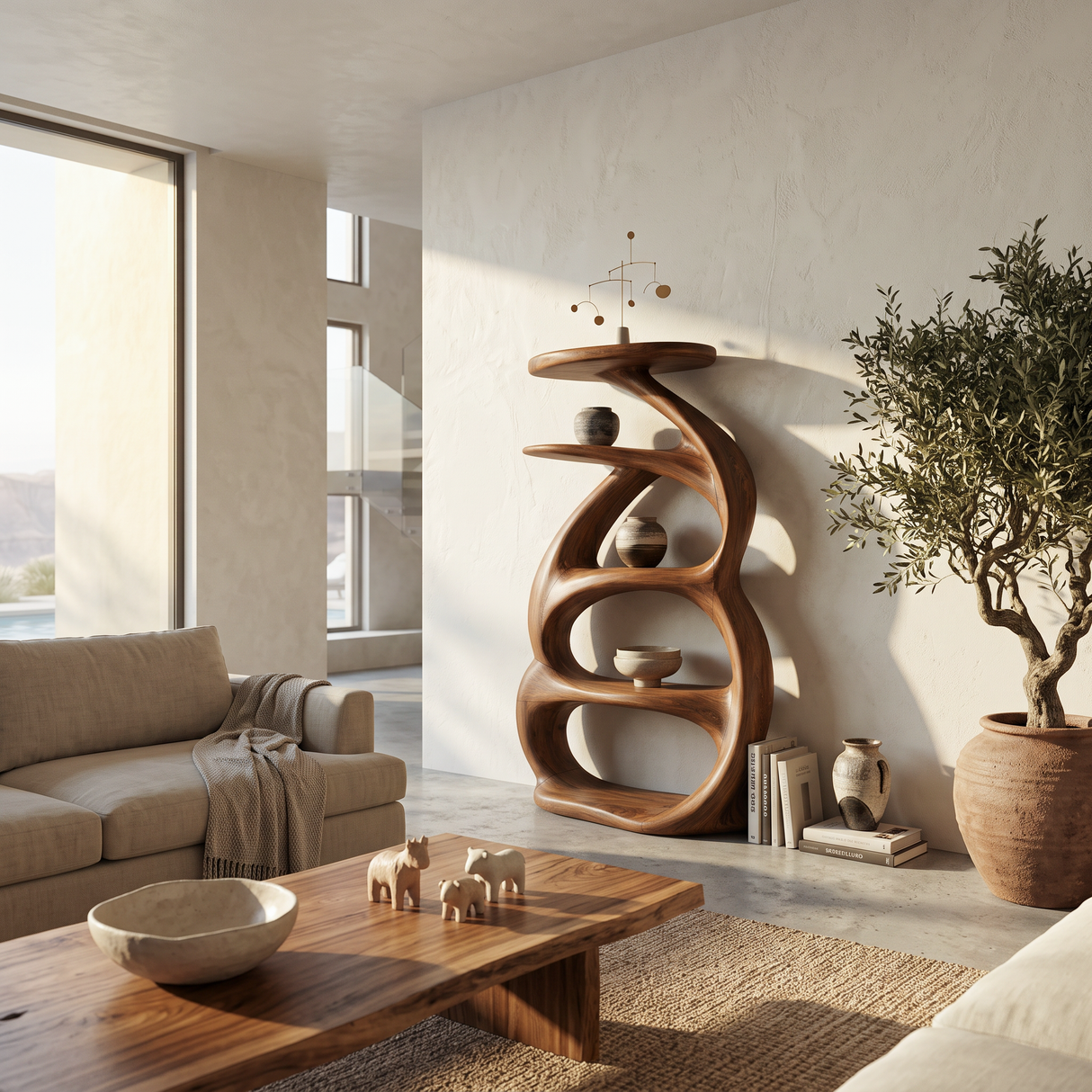 Organic Curved Bookcase For Modern Home