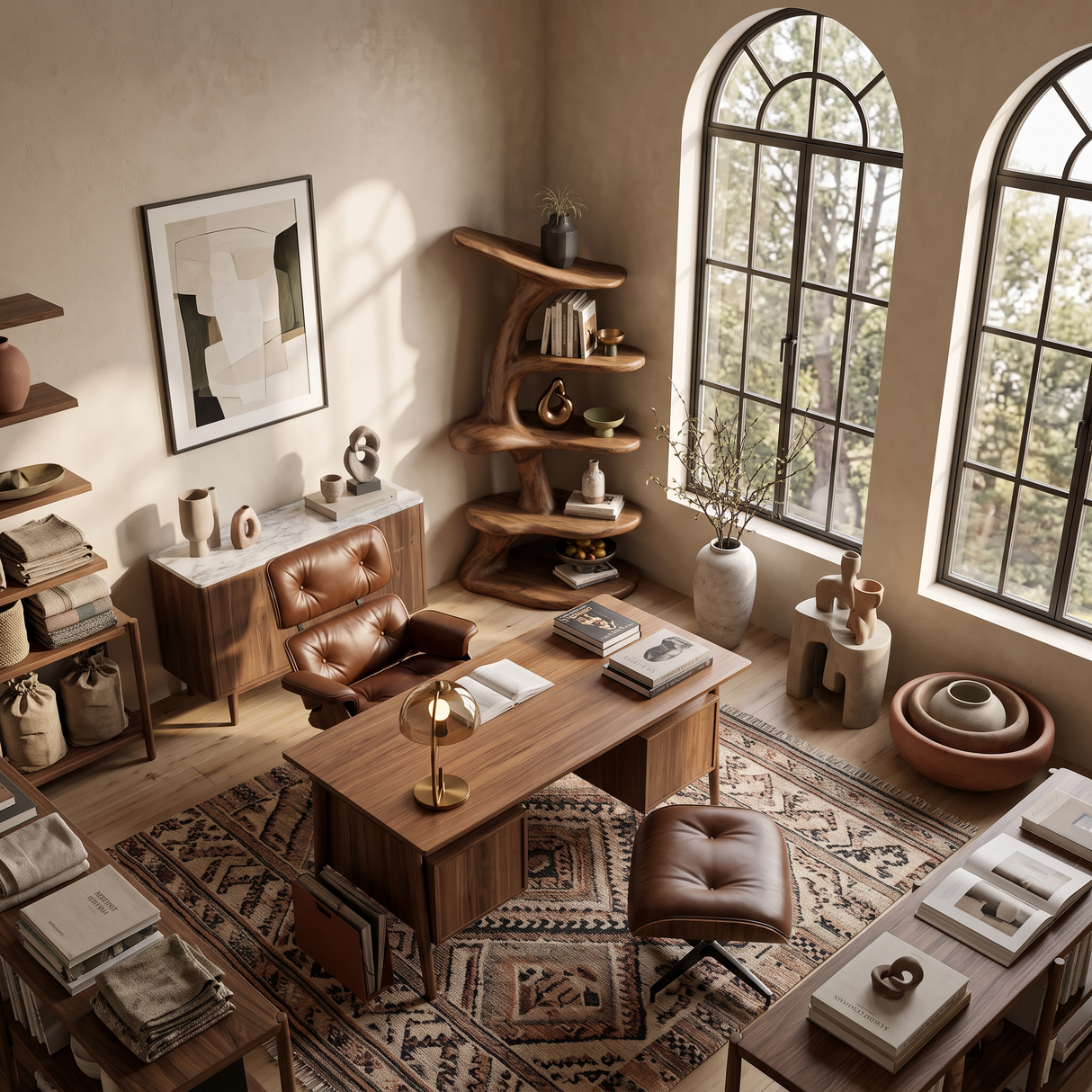 Modern Asymmetrical Sculptural Bookcase For Contemporary Living Room