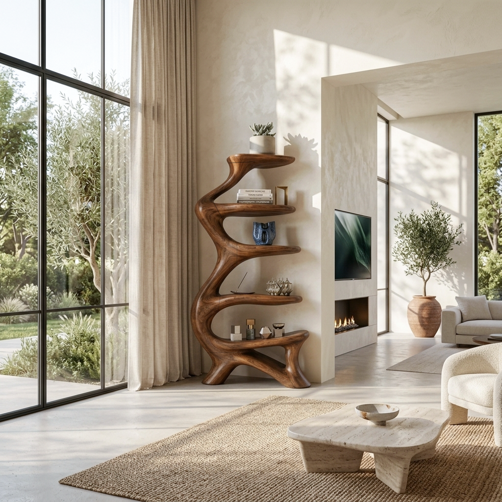 Organic Bookshelf Flowing Curved For Luxury Interior