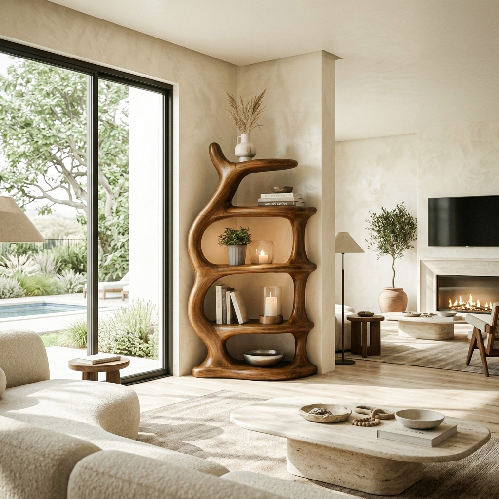 Organic Sculptural Freeform Bookshelf For Statement Contemporary Home