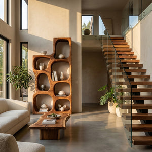 Organic Sculptural Wooden Bookshelf For Modern Living Room