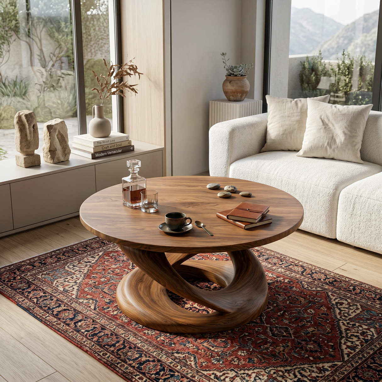 Round Coffee Table With Twisted Pedestal For Luxury Living Room