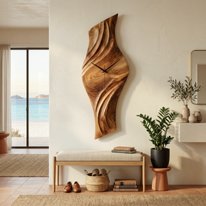 Organic Natural Wood Wall Clock For Statement Bedroom Interior