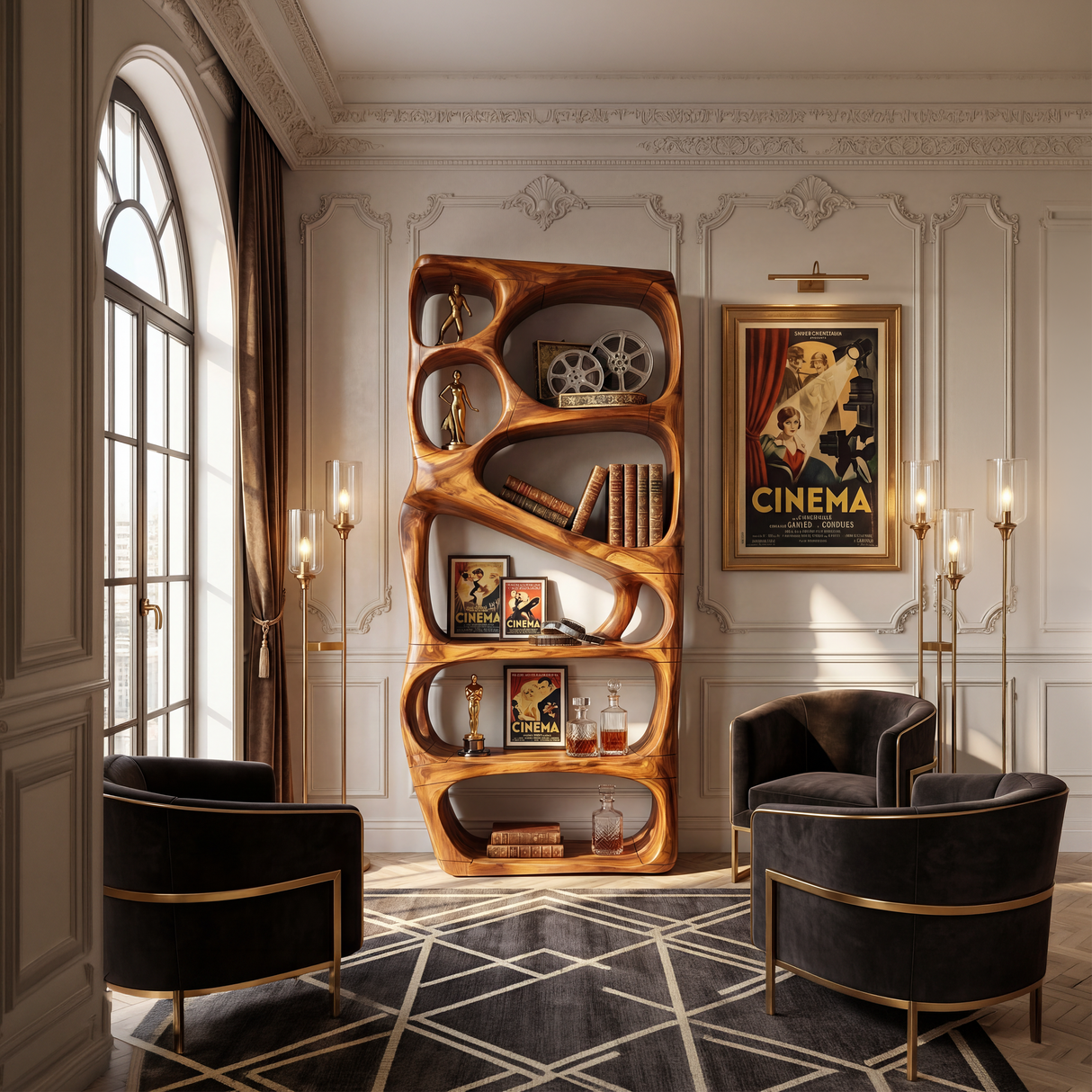 Mid Century Artistic Bookcase Storage Organizer For Study Room