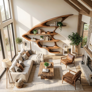 Wooden Floating Bookshelf Unique Design For Living Room Wall