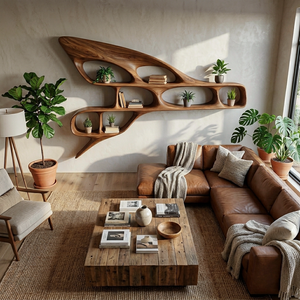 Organic Wooden Wall Bookshelf For Luxury Interior