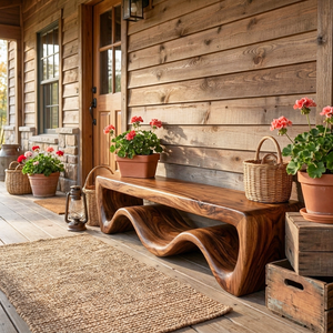 Modern Wooden Bench With Flowing Base For Hallway