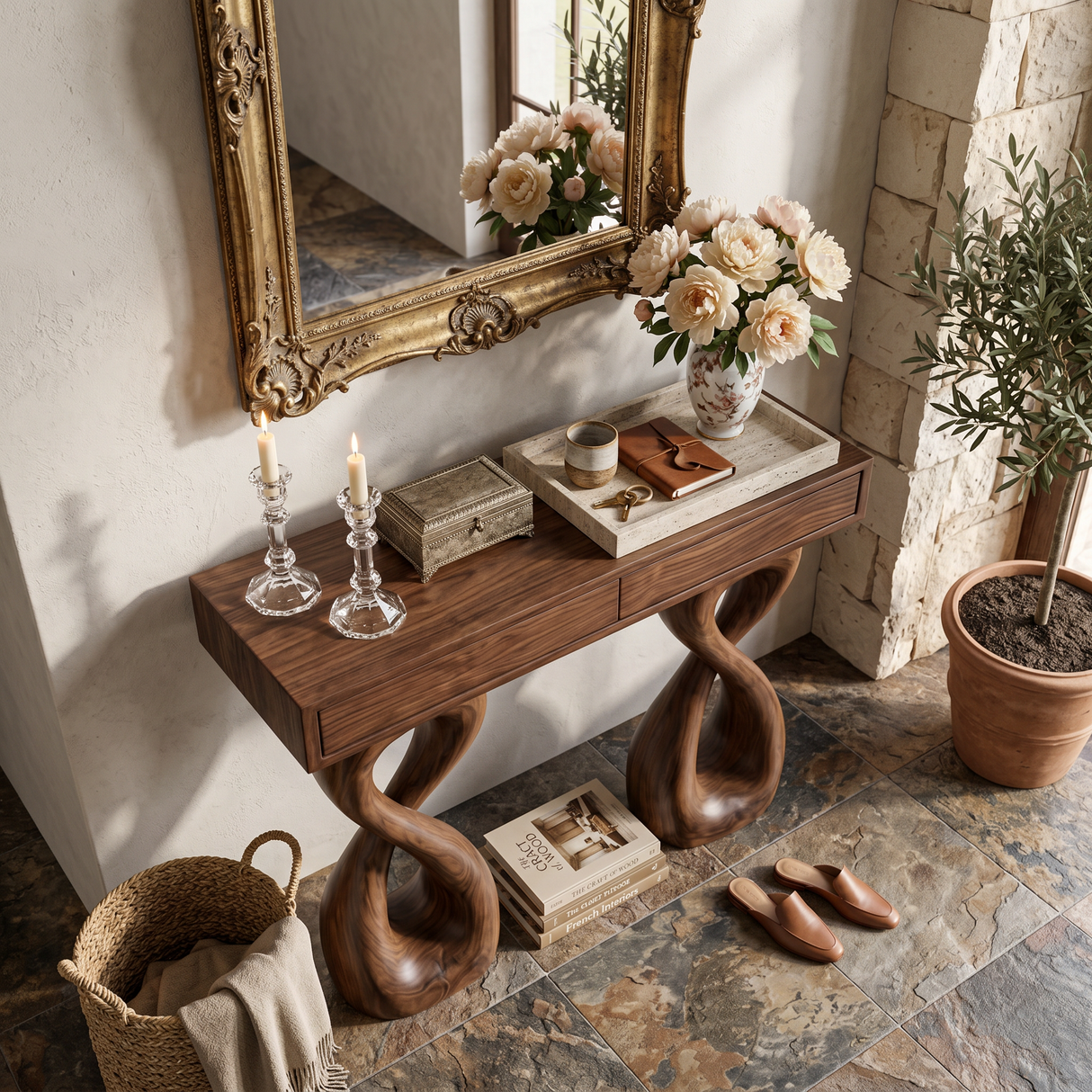 Wooden Console Table With Two-Figure-8 Base For Modern Interior