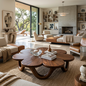 Floral Coffee Table With Sculptural Base For Modern Interior