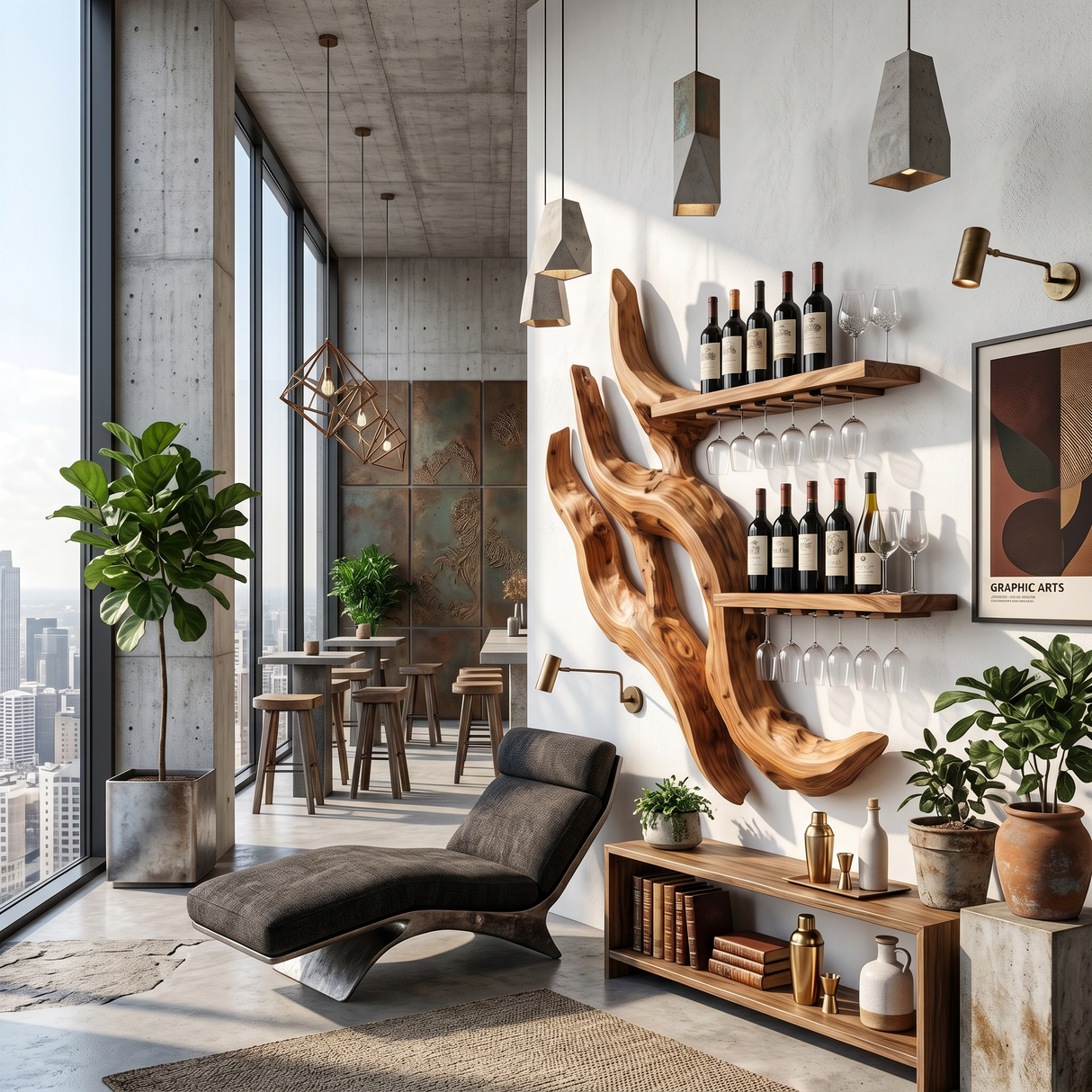 Handcrafted Minimalist Floating Wine Rack For Dining Room