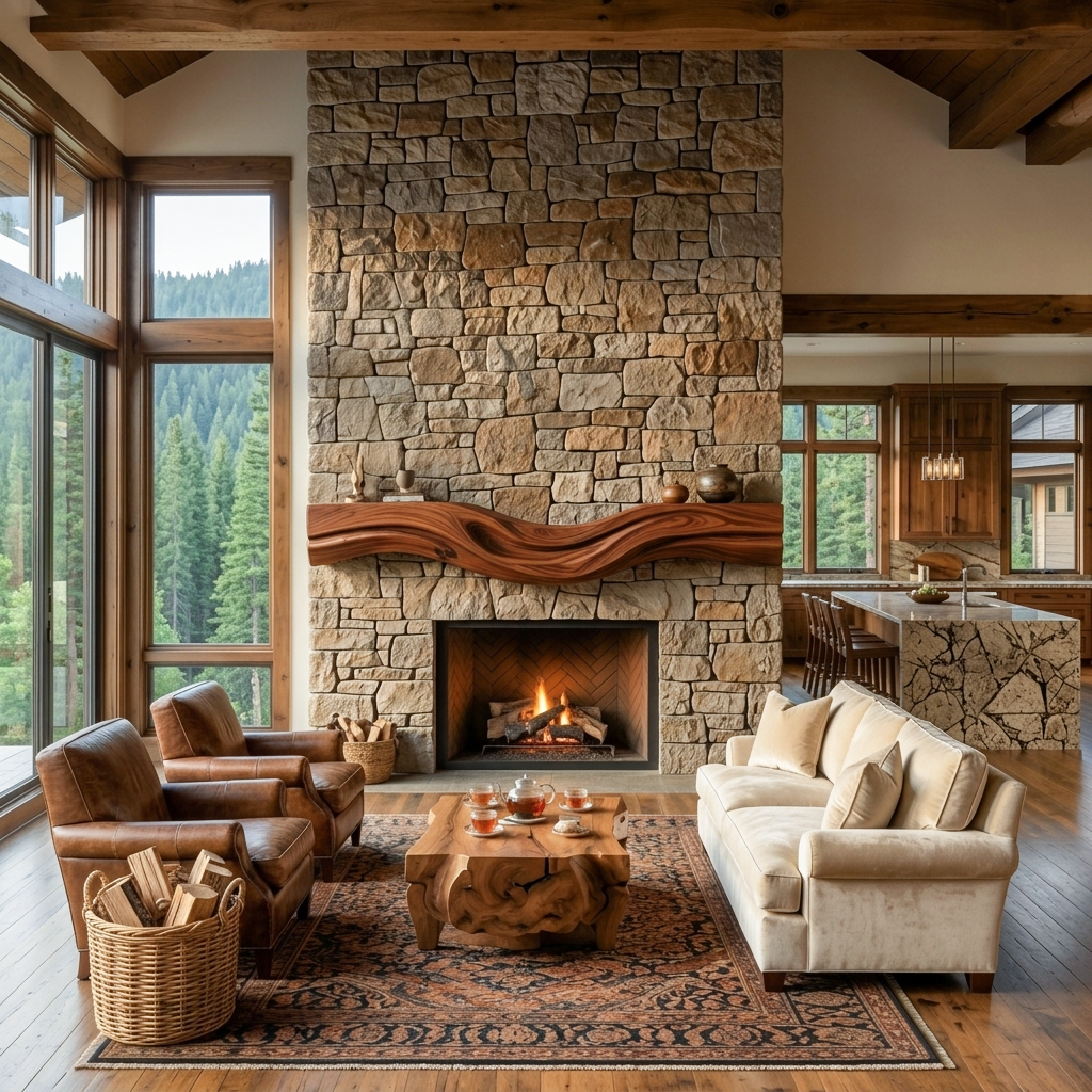 Rustic Fireplace Mantel With Live Edge Design For Cozy Home