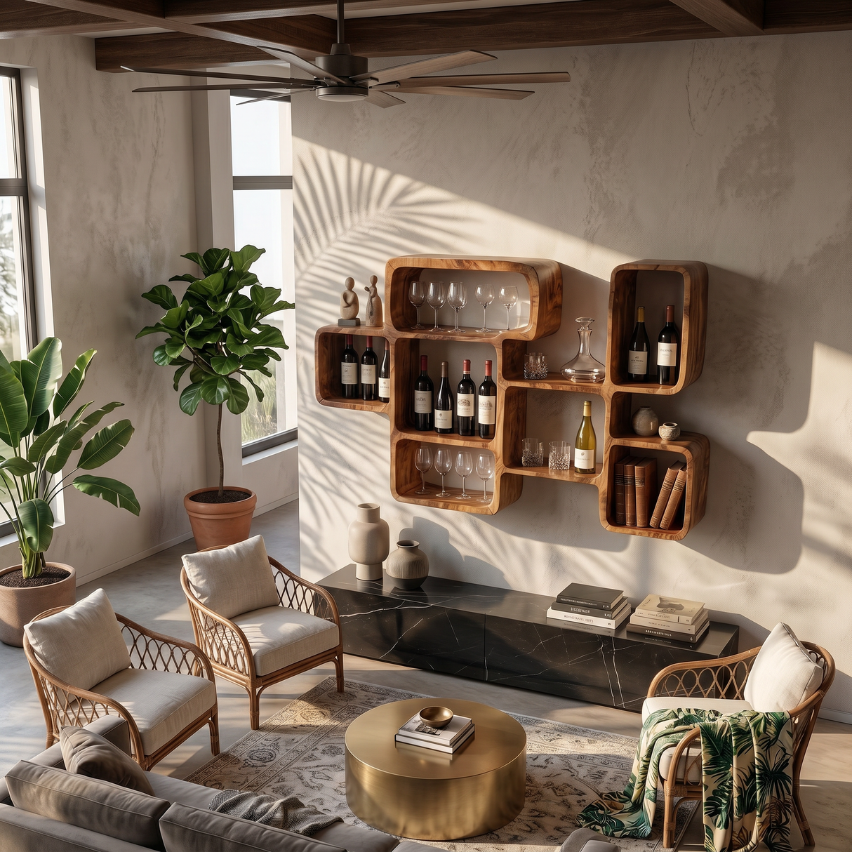 Organic Modern Wall Wine Rack For Dining Room