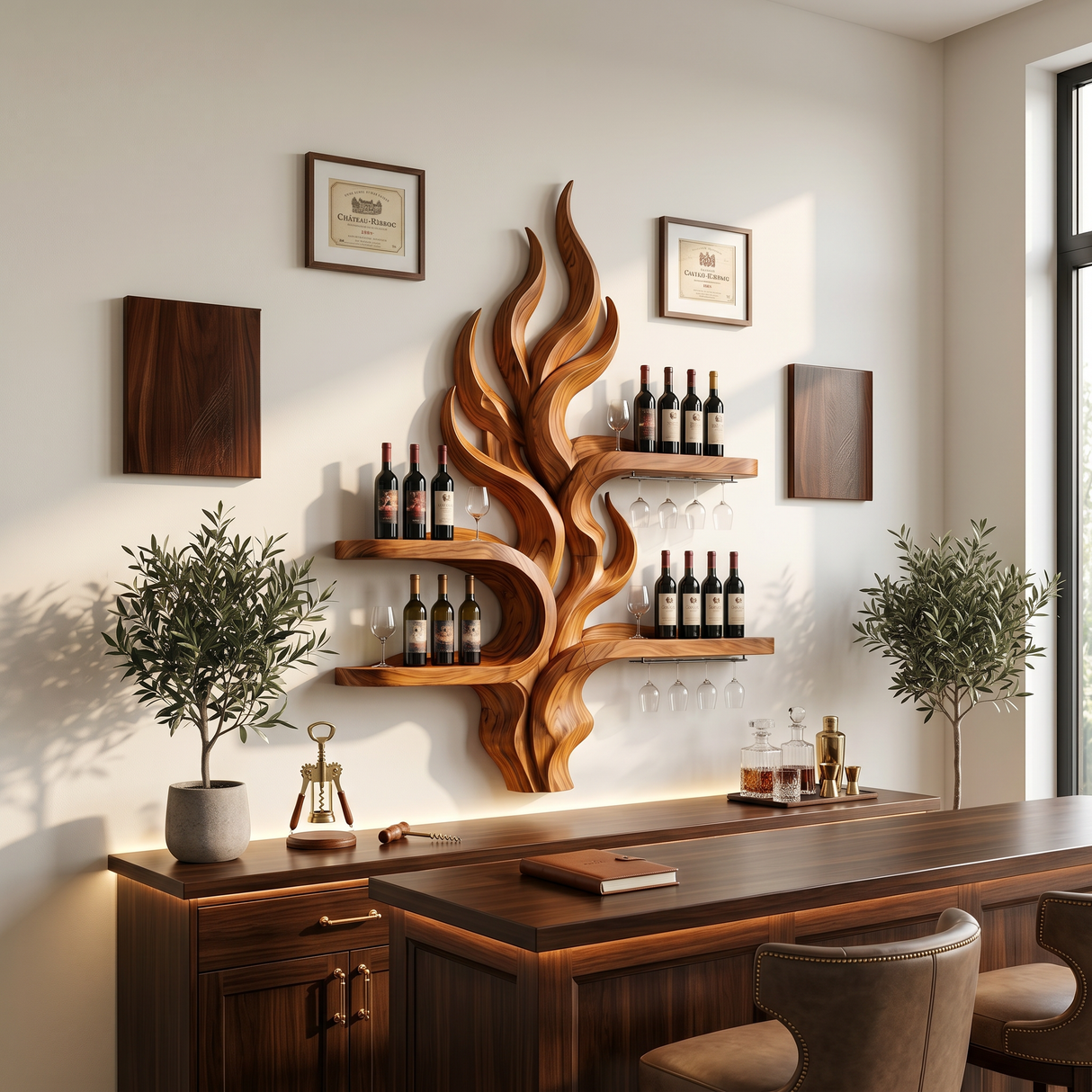 Handcrafted Organic Modern Wine Holder For Home Bar