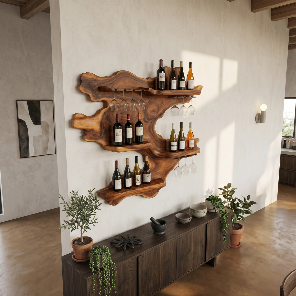 Handcrafted Mid Century Wine Bottle Holder For Living Room
