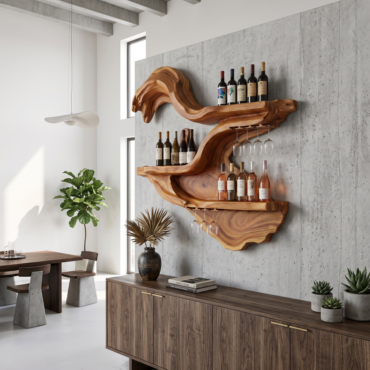 Farmhouse Wall Mounted Wine Rack For Kitchen