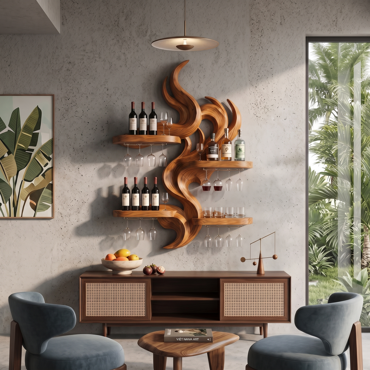 Mid Century Floating Wine Rack For Kitchen