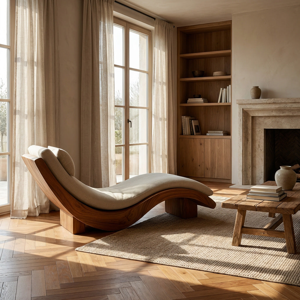 Minimalist Natural Wood Lounge Chair For Bedroom Decor