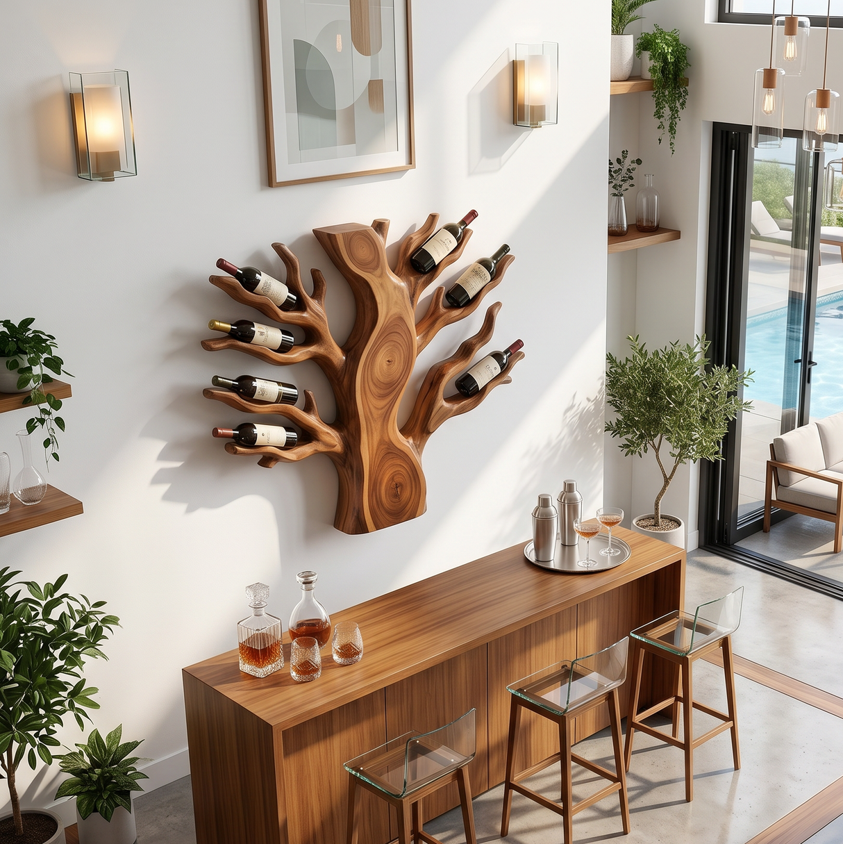 Coastal Floating Wine Rack For Living Room