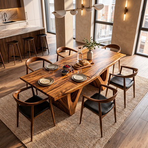 Contemporary Wooden Dining Table With Curved Base For Kitchen