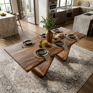 Farmhouse Wooden Dining Table With Statement Base For Interior