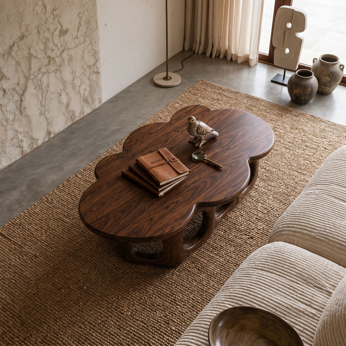 Wooden Coffee Table With Unique Base For Luxury Living Room