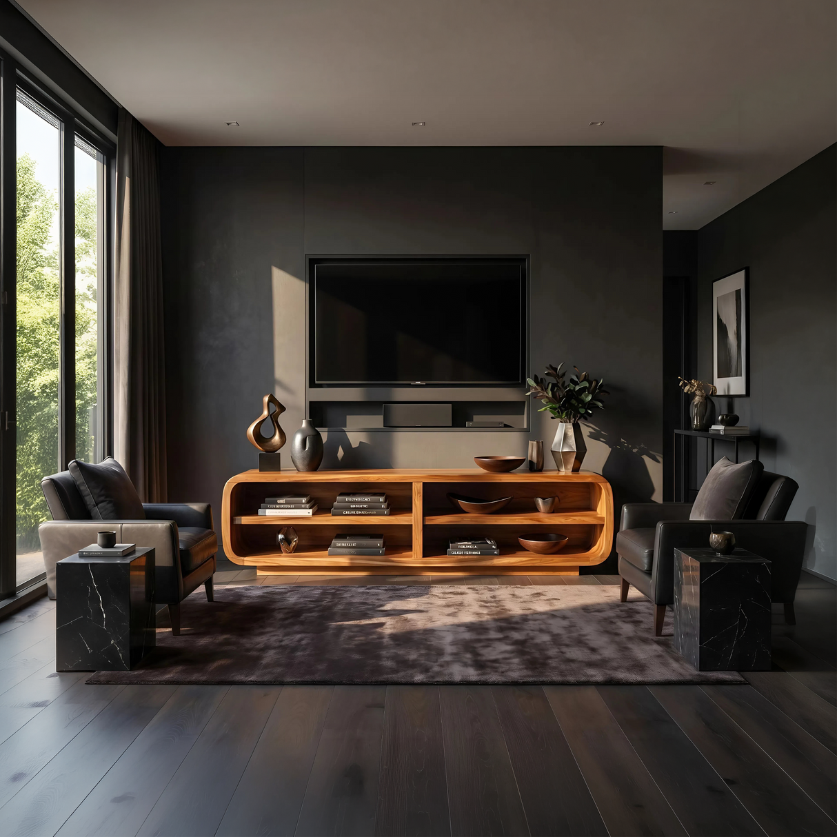Mid Century Sculpted TV Cabinet For Living Room