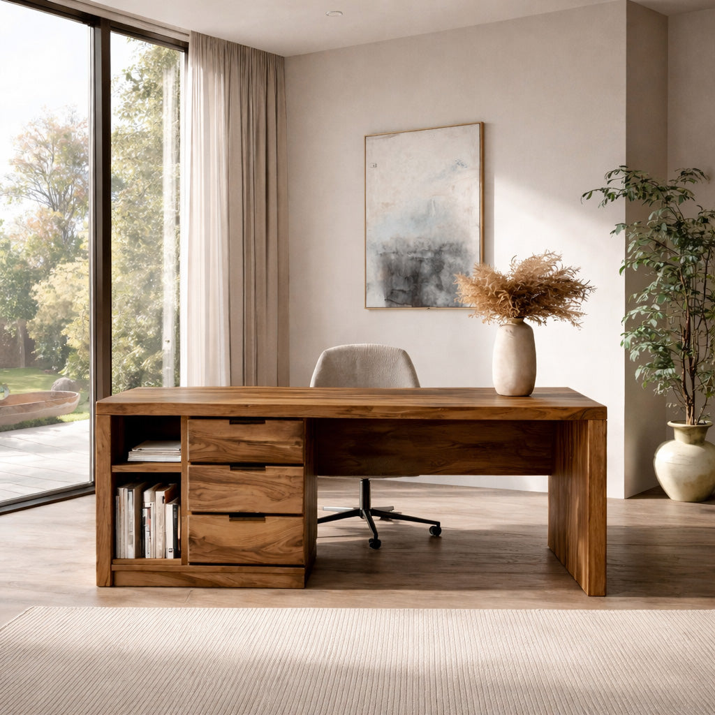 Minimalist Wooden Desk With Storage For Home Office