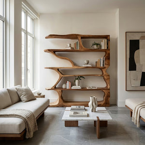 Contemporary Artistic Wooden Bookshelf For Living Room Storage