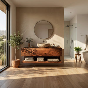 Mid Century Wooden Floating Bathroom Vanity For Bathroom