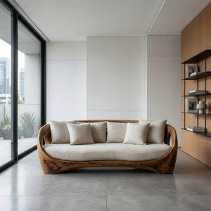 Sculptural Wooden Frame Sofa For Modern Living Room
