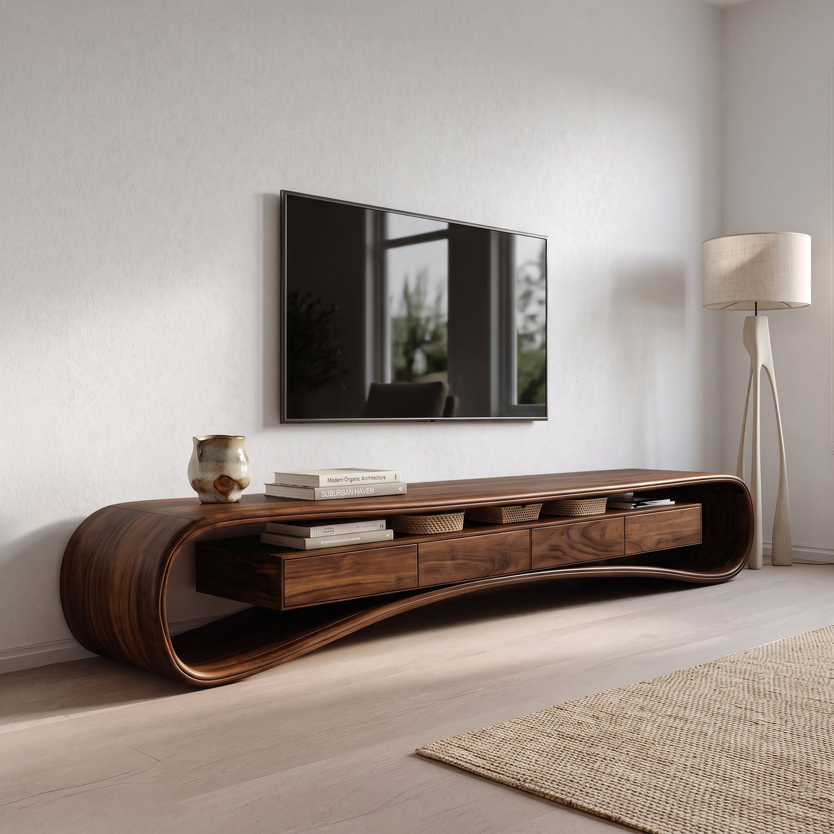 Modern Luxury Curved Media Console For Living Room