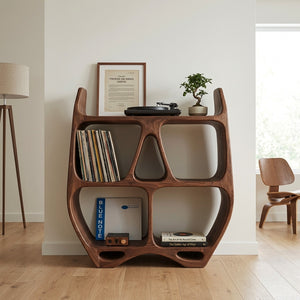 Elegant Sculptural Wooden Record Cabinet For Living Room