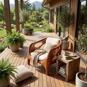 Sculptural Wooden Lounge Chair For Patio