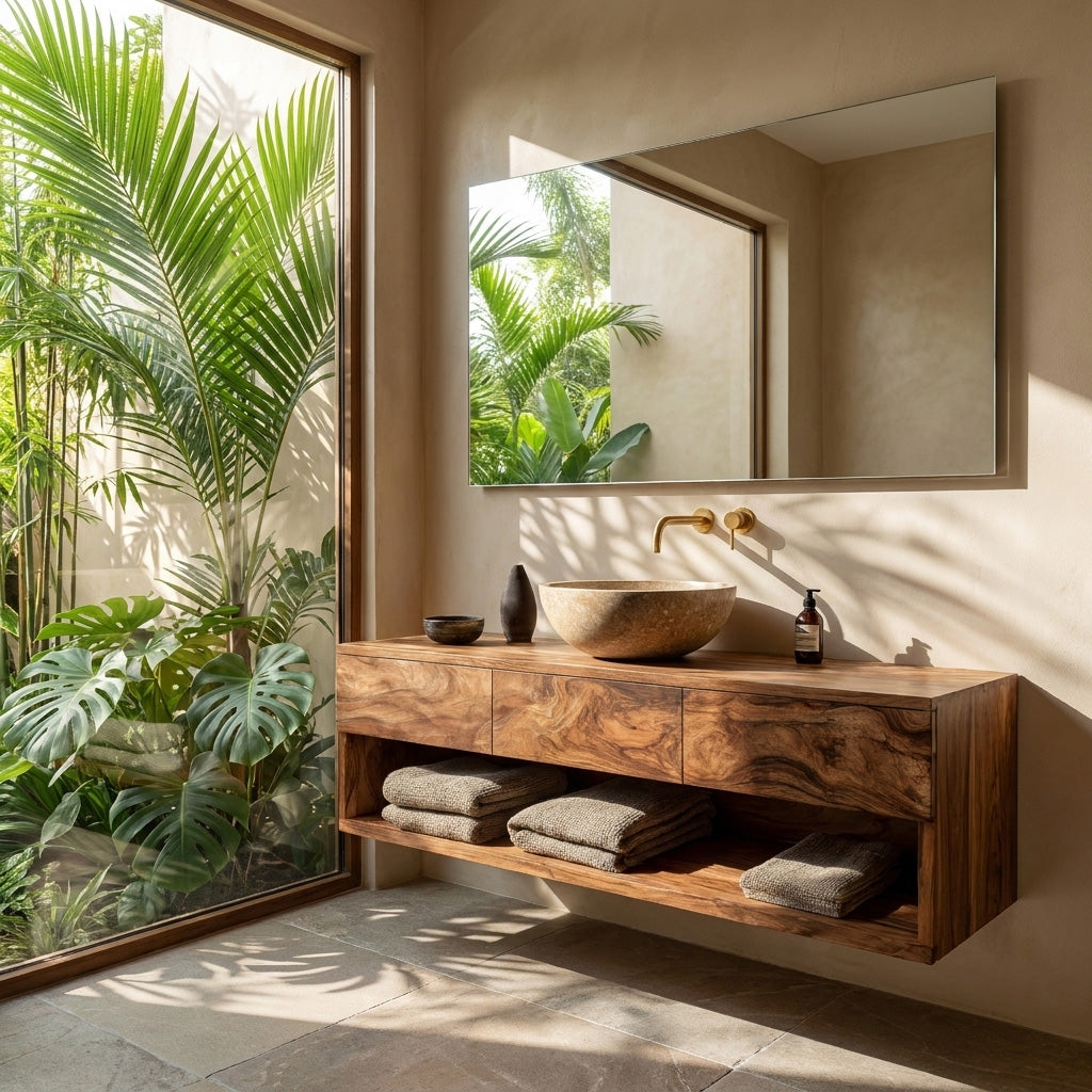 Contemporary Wooden Floating Bathroom Vanity With 3 Drawers For Bathroom