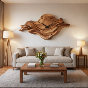 Contemporary Wooden Wall Clock With Unique Wave Sculpture For Home