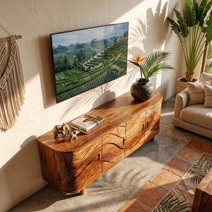 Handcrafted Wave Wood TV Stand For Media Room