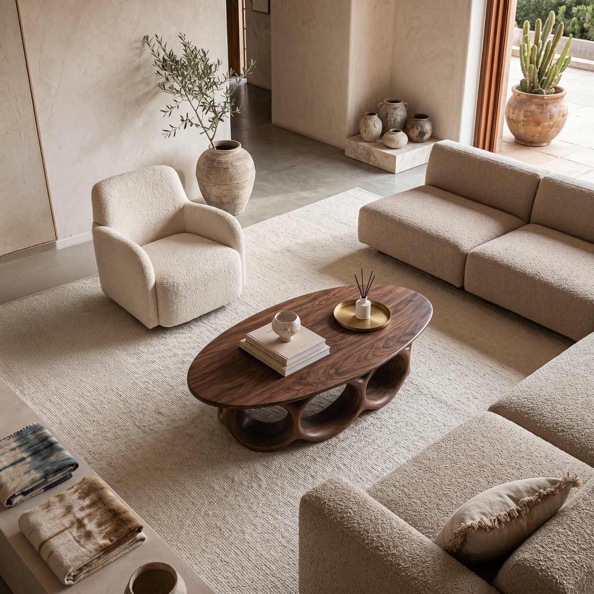 Modern Oval Coffee Table With Sculptural Hollow Base For Living