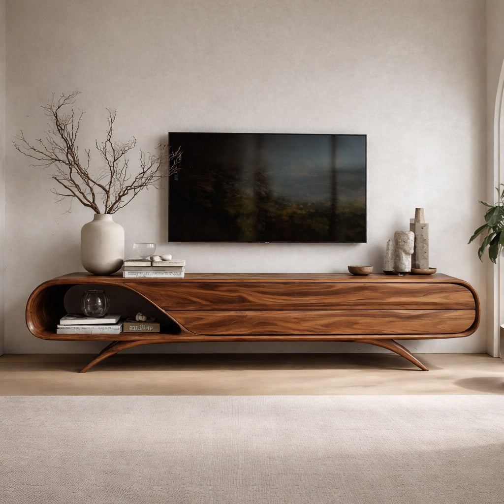 Mid Century Modern Wood TV Console For Living Room
