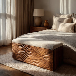 Mid Century Natural Wood Storage Bench For Bedroom Storage